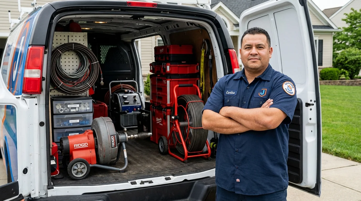 Professional drain cleaning equipment and Johns Plumbing LLC plumber in Lucerne
