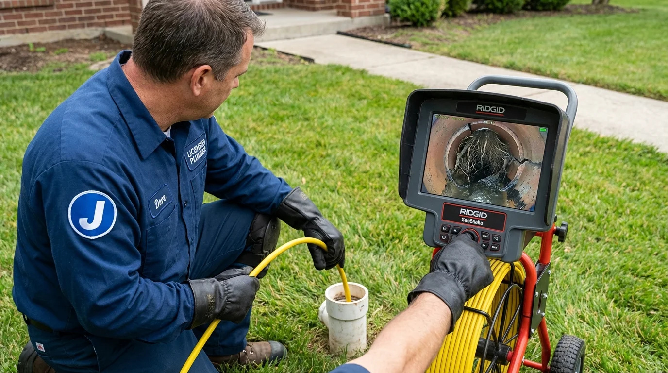 Sewer camera inspection being performed by Johns Plumbing LLC in Lucerne
