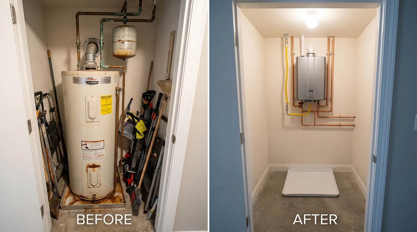 Tank water heater versus wall-mounted tankless unit comparison for Lucerne, CA homeowners