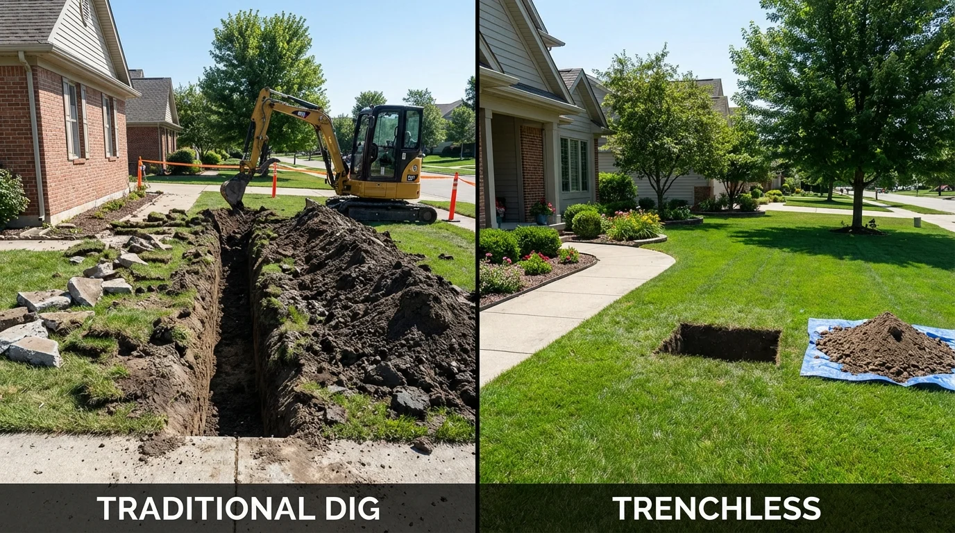 Trenchless sewer repair with minimal yard damage versus traditional excavation in Lucerne, CA